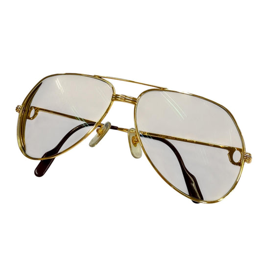 Cartier Vintage Two Bridge Teardrop Logo Eyewear Sunglasses Gold Prescription