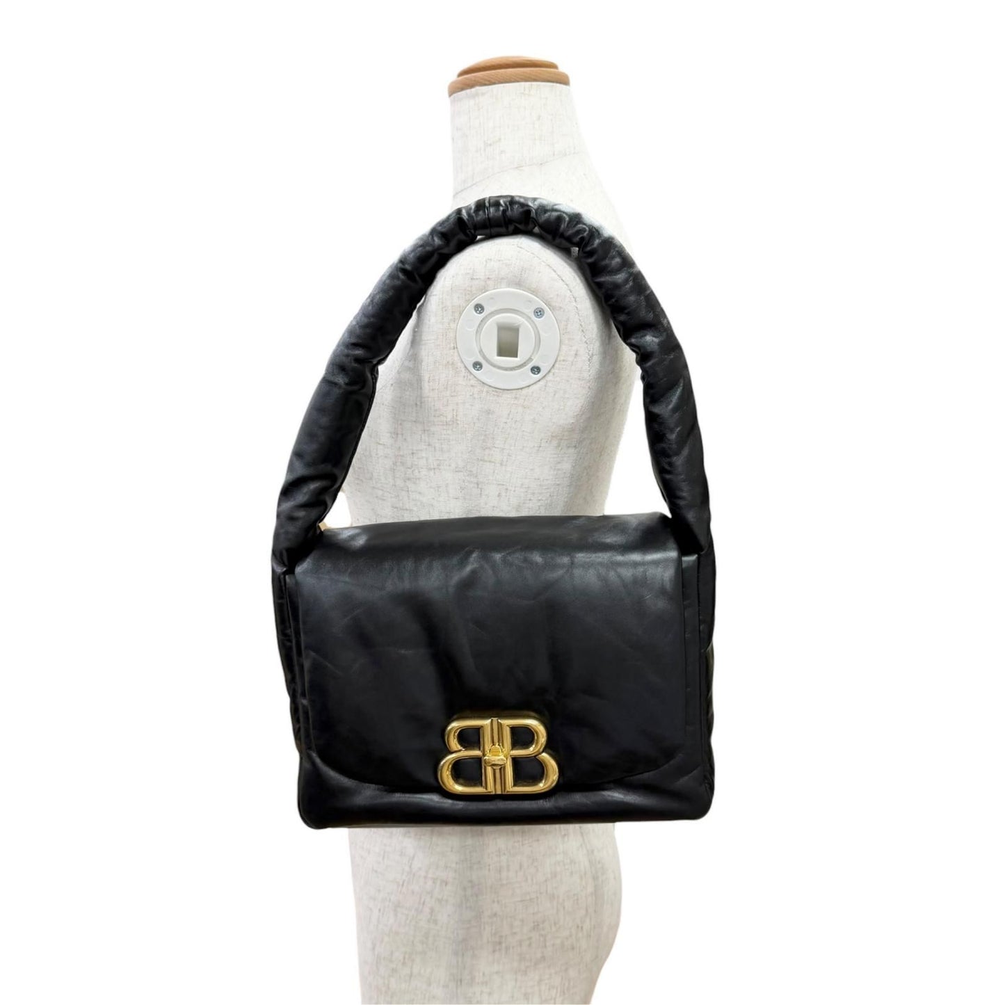 Balenciaga Monaco Leather Sling Bag One Handle Black Gold — view 3