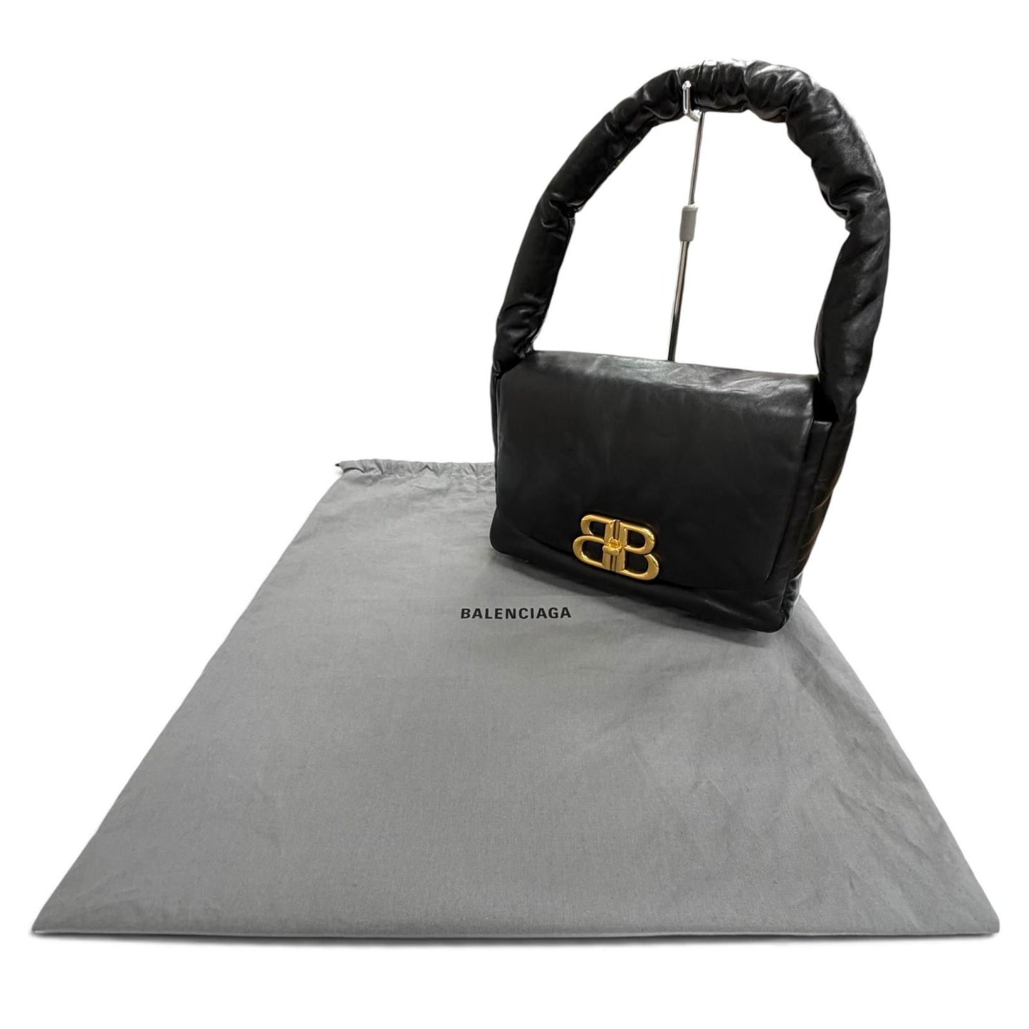 Balenciaga Monaco Leather Sling Bag One Handle Black Gold — view 2