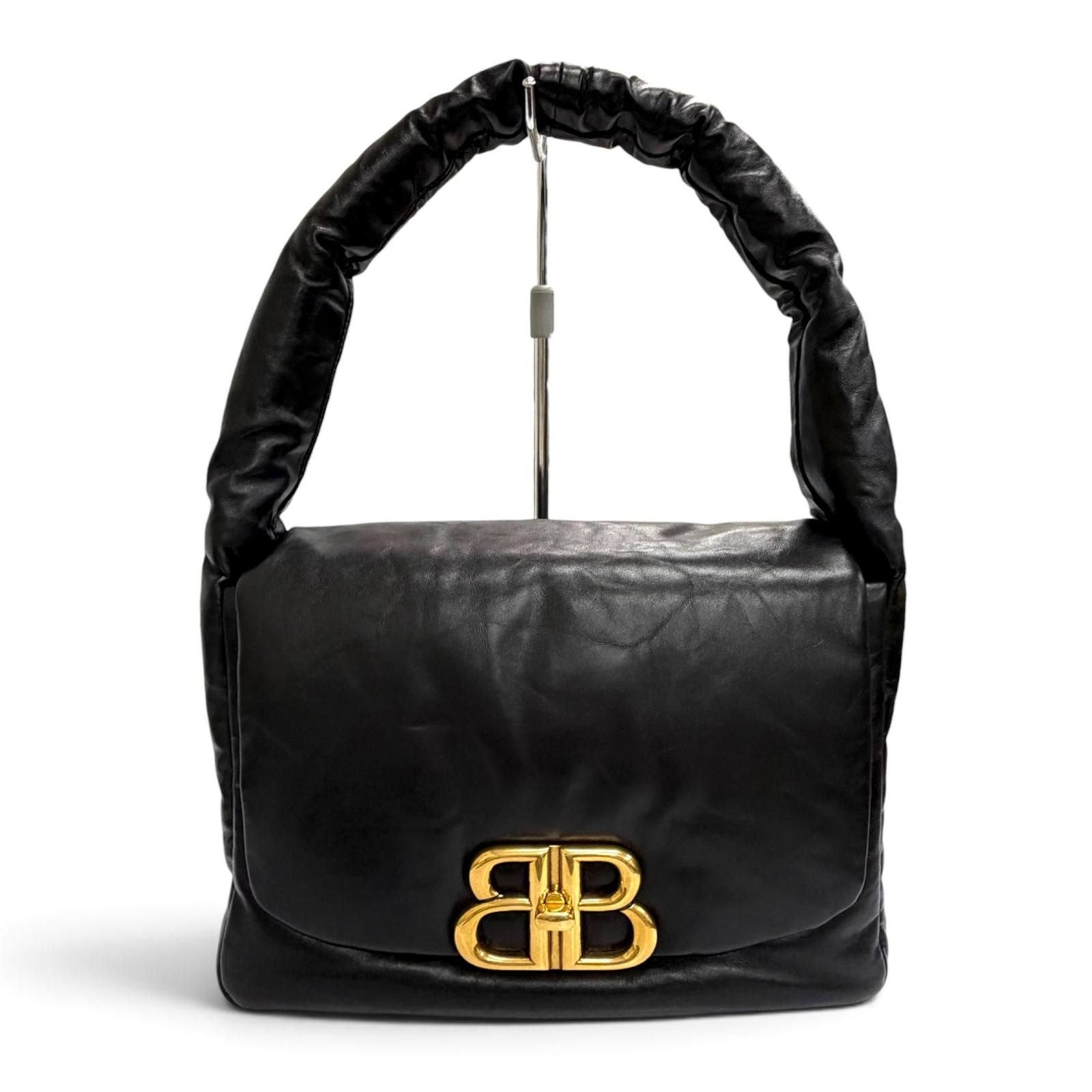 Balenciaga Monaco Leather Sling Bag One Handle Black Gold