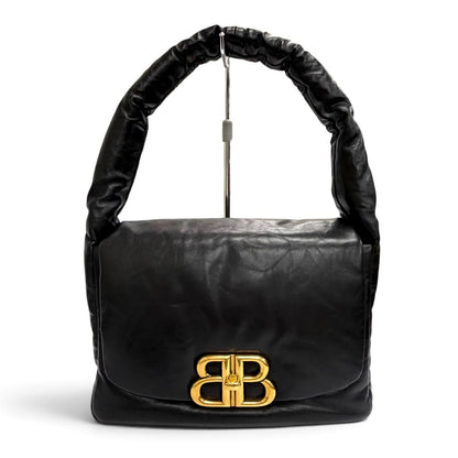 Balenciaga Monaco Leather Sling Bag One Handle Black Gold
