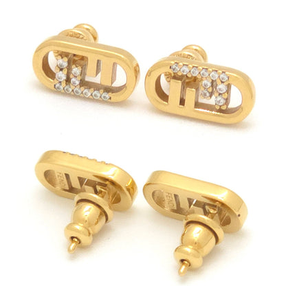 Fendi O'lock Earrings White Crystal Gold Polished Metal Stud — view 2