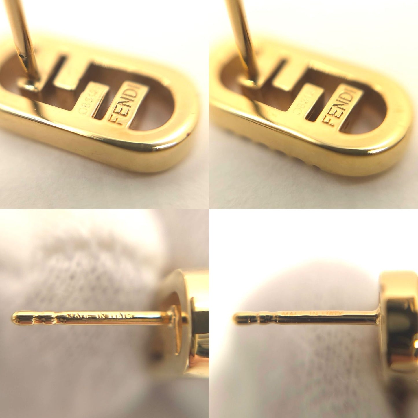 Fendi O'lock Earrings White Crystal Gold Polished Metal Stud — view 7