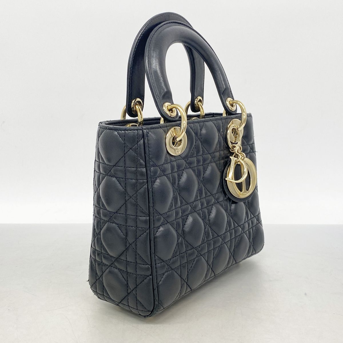 Dior Handbag Cannage Lady Leather Black Gold 2-Way Bag — view 2