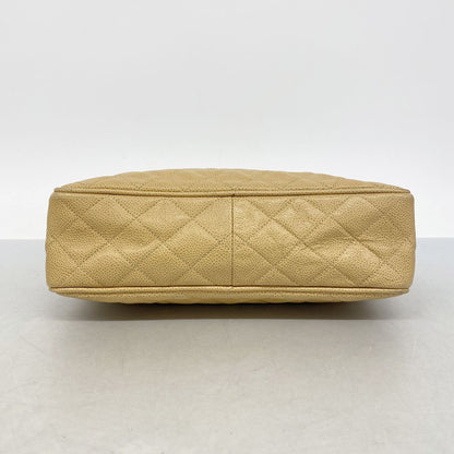 Chanel Shoulder Bag Quilted Caviar Leather Beige Gold — view 3