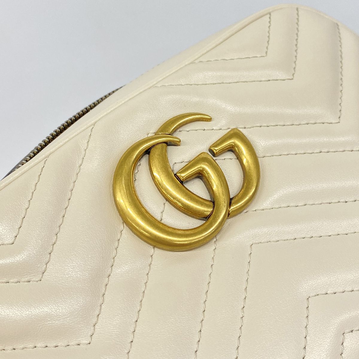 Gucci Shoulder Bag GG Marmont Leather Ivory Gold — view 8