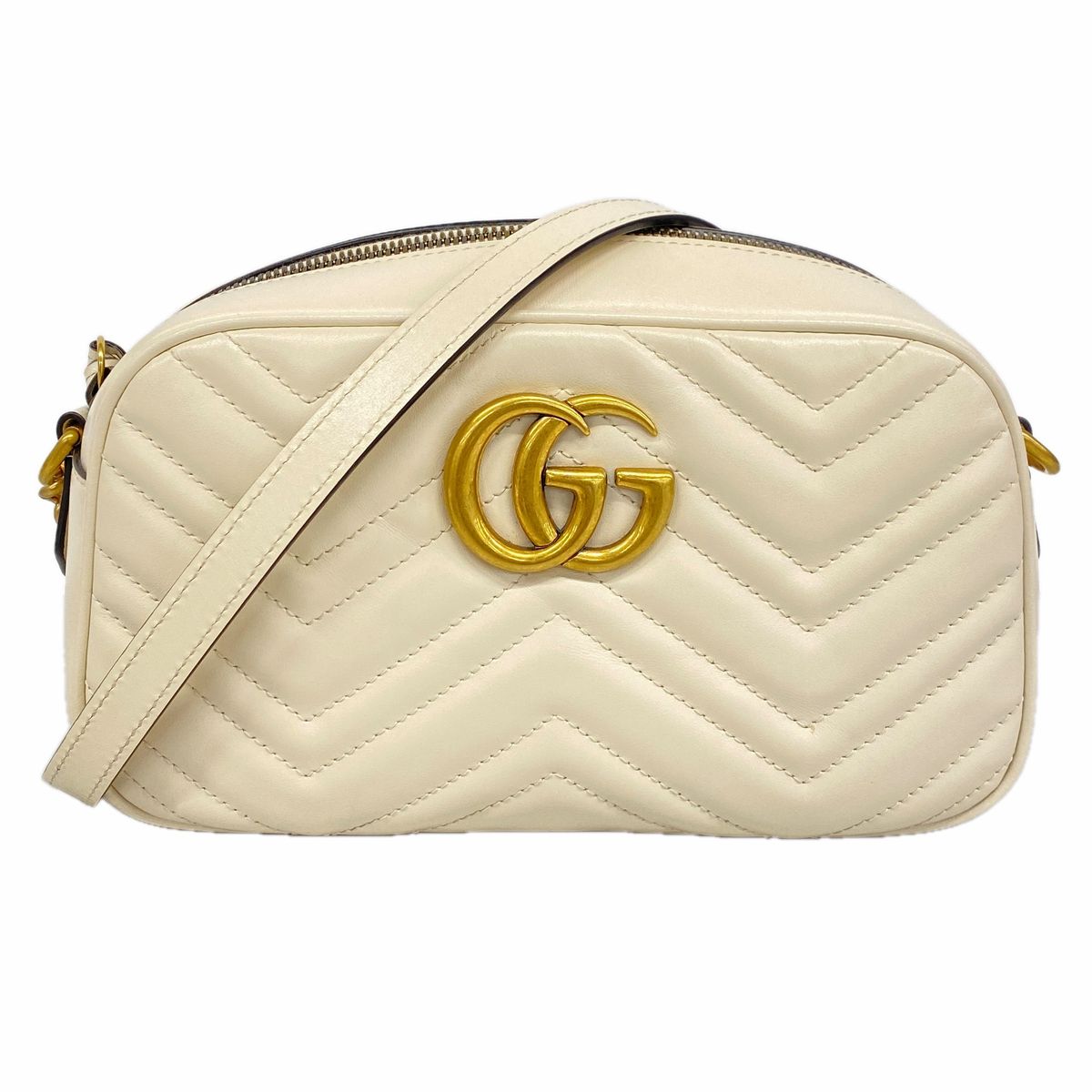 Gucci Shoulder Bag GG Marmont Leather Ivory Gold