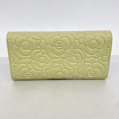 Chanel Wallet Camellia Caviar Leather Green Silver — view 8