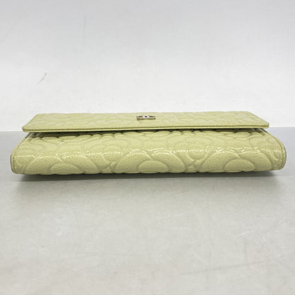 Chanel Wallet Camellia Caviar Leather Green Silver — view 2