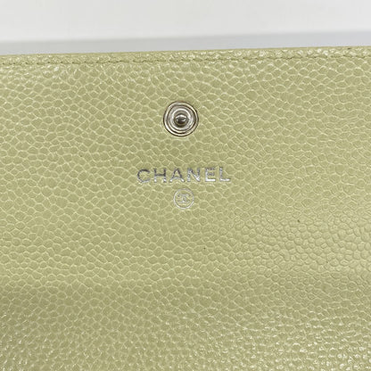 Chanel Wallet Camellia Caviar Leather Green Silver — view 4
