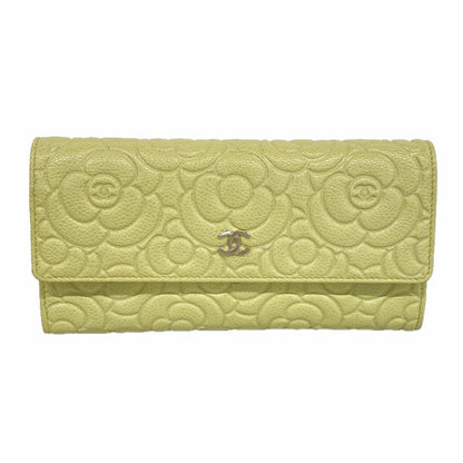 Chanel Wallet Camellia Caviar Leather Green Silver