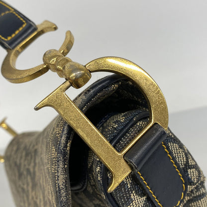 Dior Handbag Trotter Saddle Canvas Navy Beige Gold — view 8