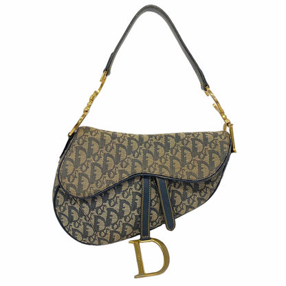 Dior Handbag Trotter Saddle Canvas Navy Beige Gold