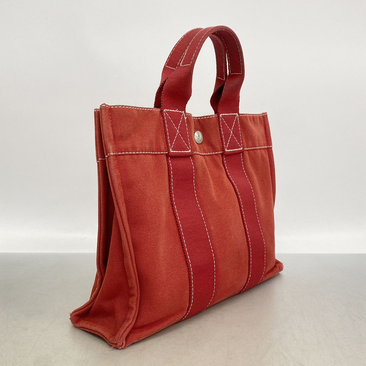 Hermes Tote Bag Deauville PM Canvas Red Silver — view 2