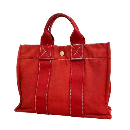 Hermes Tote Bag Deauville PM Canvas Red Silver