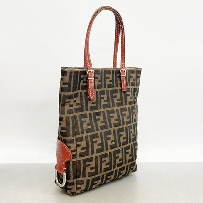 Fendi Tote Bag Zucca Nylon Canvas Brown Red Silver — view 2