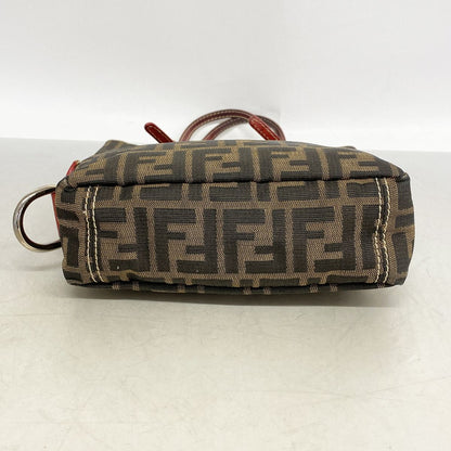 Fendi Tote Bag Zucca Nylon Canvas Brown Red Silver — view 3