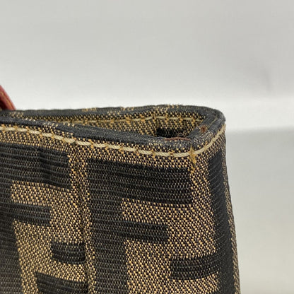 Fendi Tote Bag Zucca Nylon Canvas Brown Red Silver — view 8