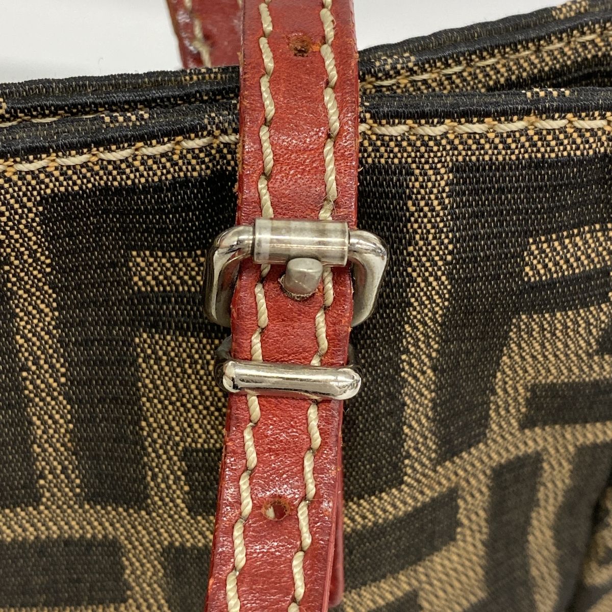 Fendi Tote Bag Zucca Nylon Canvas Brown Red Silver — view 7