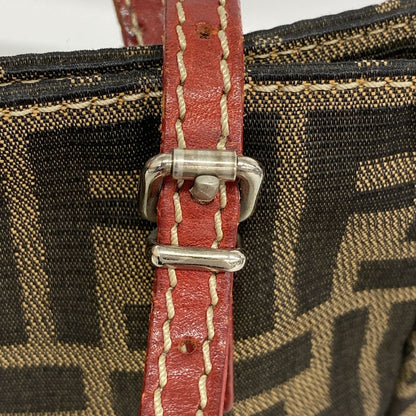 Fendi Tote Bag Zucca Nylon Canvas Brown Red Silver — view 7