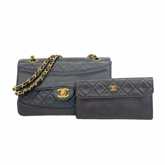Chanel Shoulder Bag Quilted Lambskin Black Gold