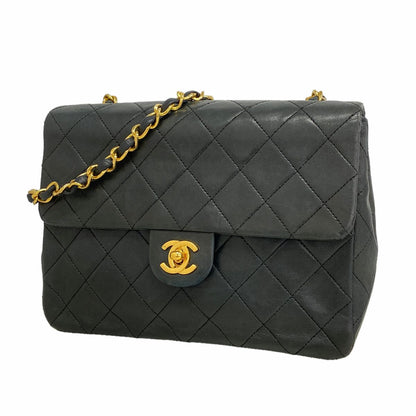 Chanel Shoulder Bag Mini Quilted Lambskin Black Gold