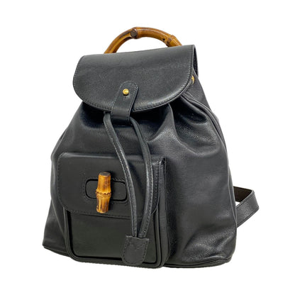 Gucci Backpack Bamboo Leather Black Gold