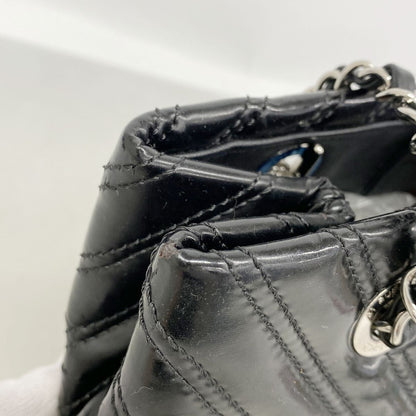 Chanel Chain Tote Bag V-stitch Patent Leather Black Silver — view 8