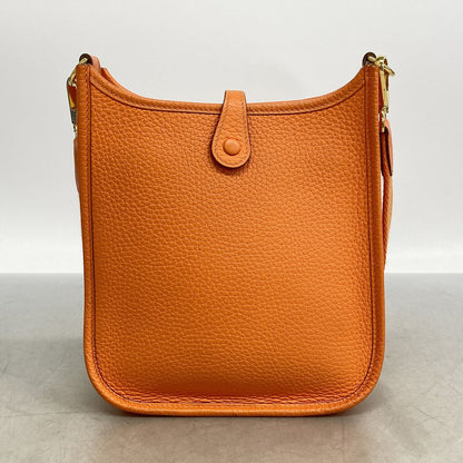 Hermes Shoulder Bag Evelyne TPM Taurillon Clemence Orange Minien Gold — view 7