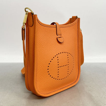 Hermes Shoulder Bag Evelyne TPM Taurillon Clemence Orange Minien Gold — view 2