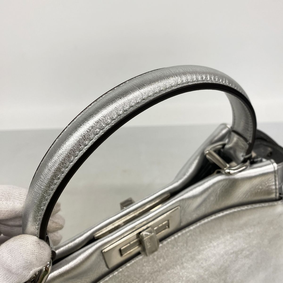 Fendi Handbag Peekaboo Leather Silver — view 8