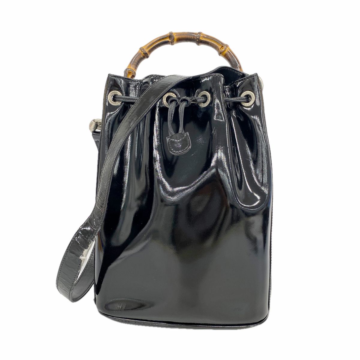 Gucci Handbag Bamboo Patent Black Silver