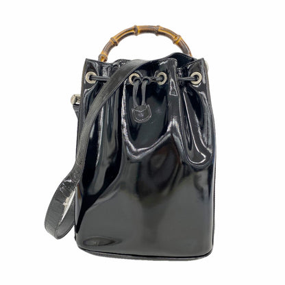 Gucci Handbag Bamboo Patent Black Silver