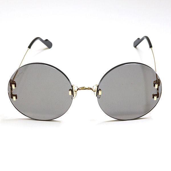 Cartier Decor C Sunglasses 001 Gray Gold Black Round Rimless Eyewear — view 5