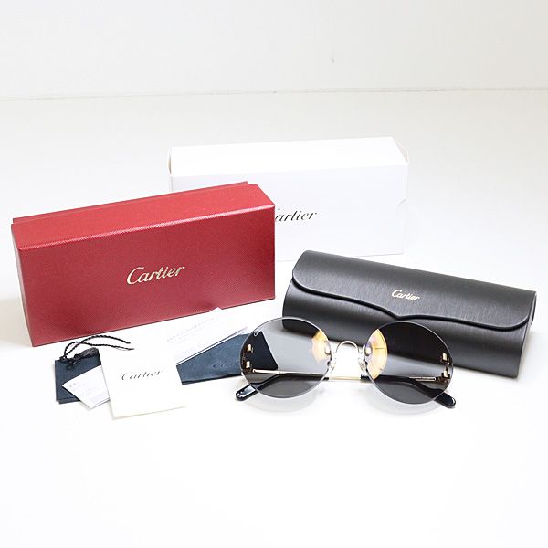 Cartier Decor C Sunglasses 001 Gray Gold Black Round Rimless Eyewear — view 6