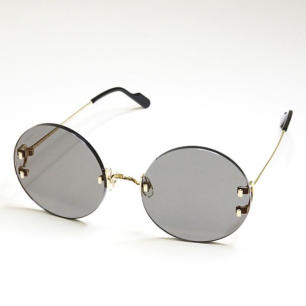Cartier Decor C Sunglasses 001 Gray Gold Black Round Rimless Eyewear