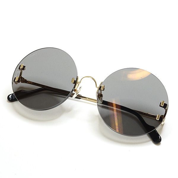Cartier Decor C Sunglasses 001 Gray Gold Black Round Rimless Eyewear — view 2