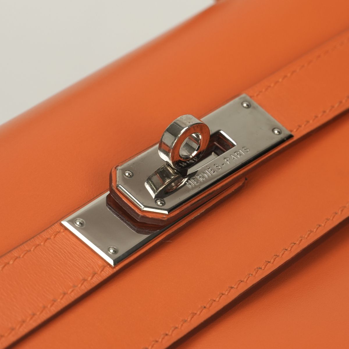 Hermes Kelly 35 Tote Shoulder Bag Box Calf Orange Ruthenium Retourne 2-Way — view 7