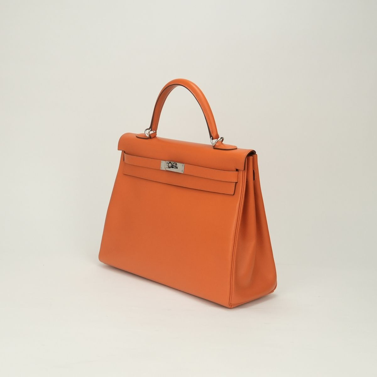 Hermes Kelly 35 Tote Shoulder Bag Box Calf Orange Ruthenium Retourne 2-Way — view 2