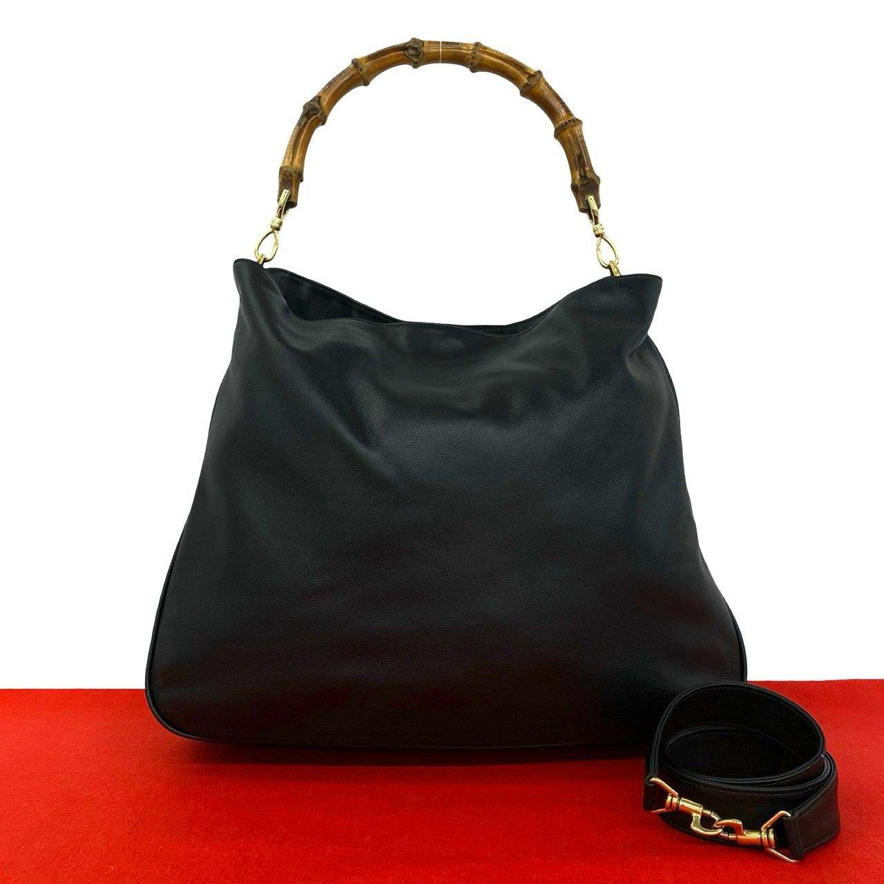 Gucci Vintage Gucci Bamboo Leather 2-Way Shoulder Bag Tote Black