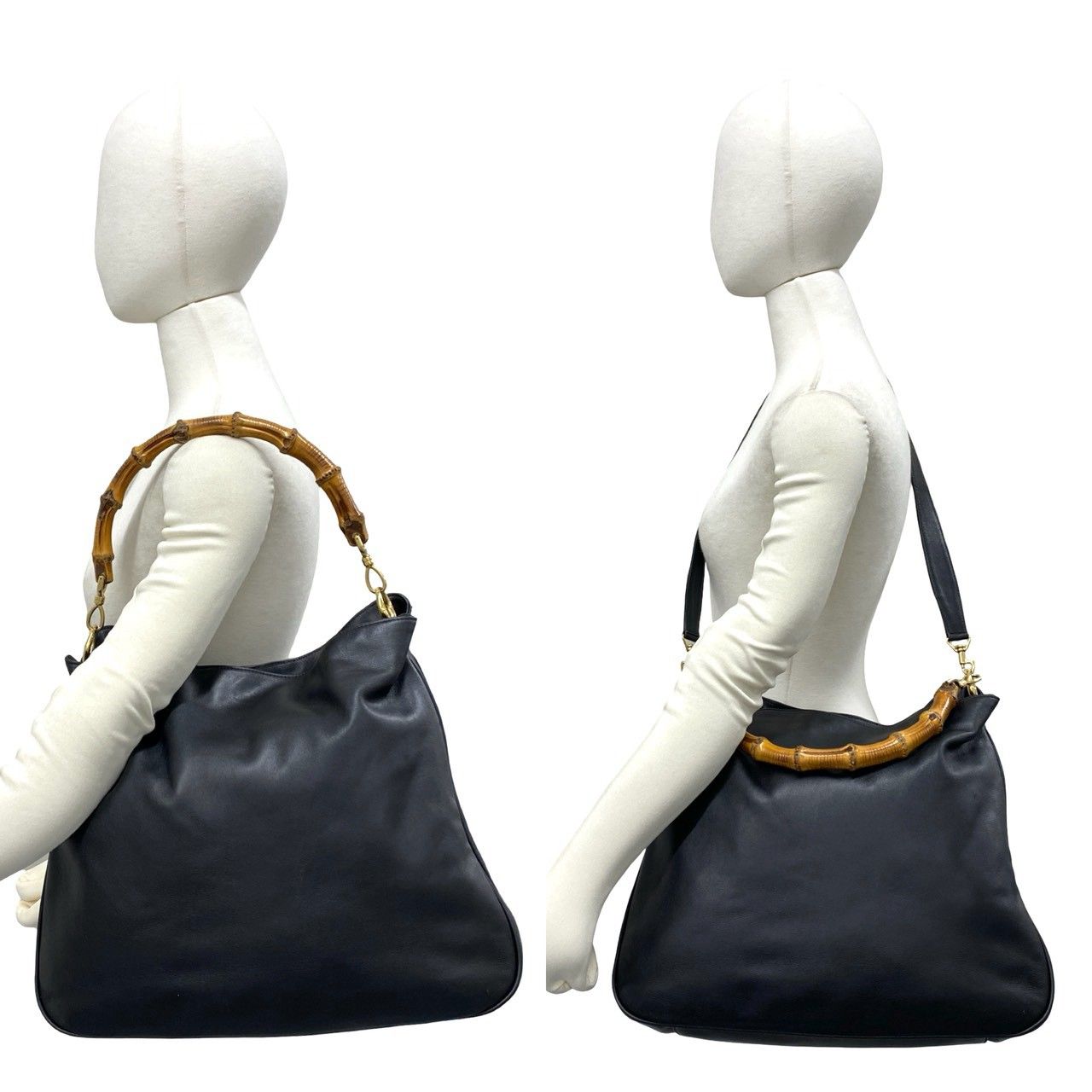 Gucci Vintage Gucci Bamboo Leather 2-Way Shoulder Bag Tote Black — view 2