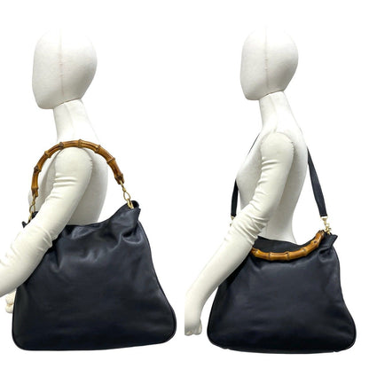 Gucci Vintage Gucci Bamboo Leather 2-Way Shoulder Bag Tote Black — view 2