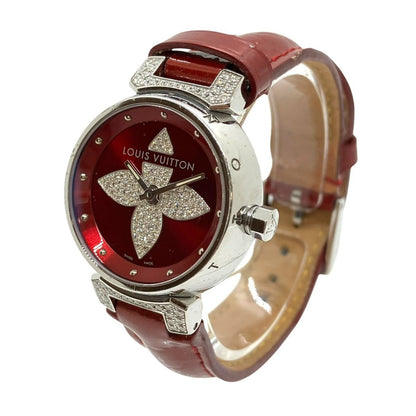 Louis Vuitton Tambour Forever Rug Diamond Watch SS Leather Quartz Red Dial — view 2