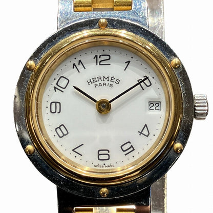 Hermes Clipper Watch Gross SS Quartz White Dial