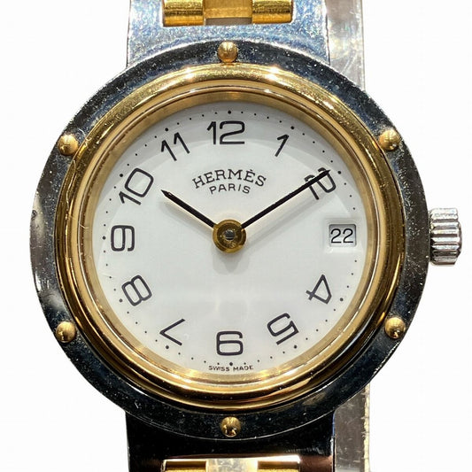 Hermes Clipper Watch Gross SS Quartz White Dial