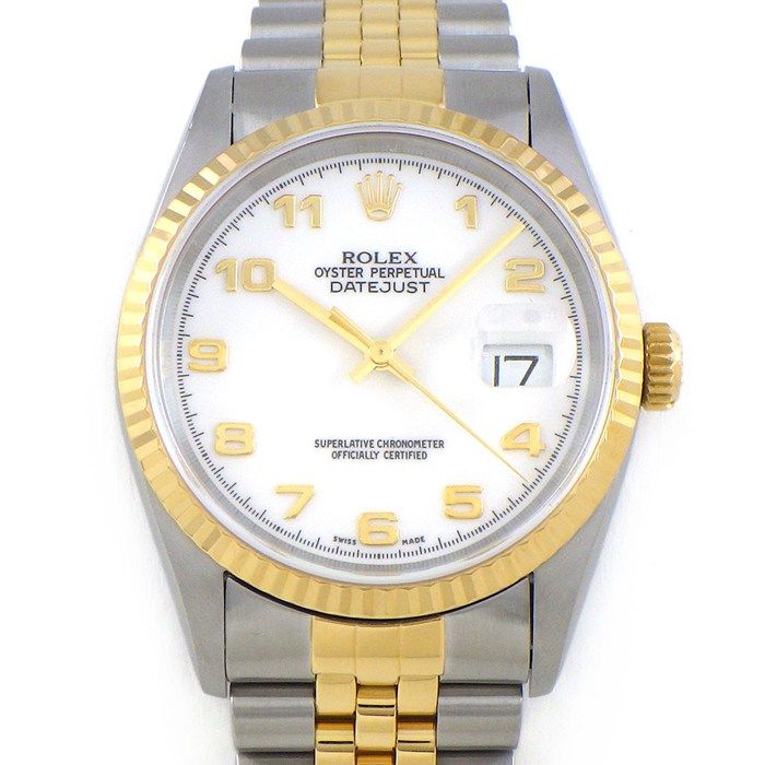 Rolex Watch Datejust Arabic Index White Dial 18k Yellow Gold SS Automatic