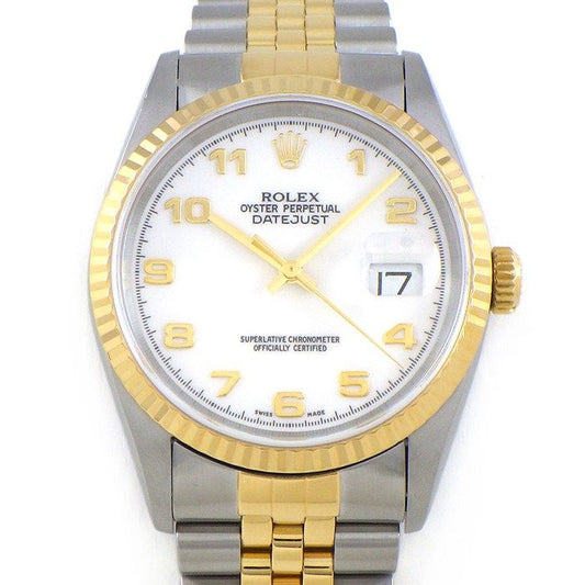 Rolex Watch Datejust Arabic Index White Dial 18k Yellow Gold SS Automatic