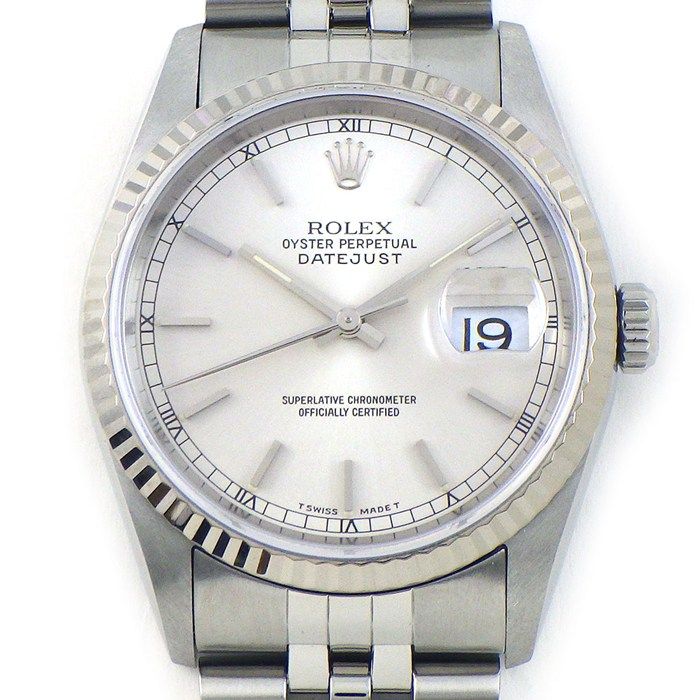 Rolex Watch Datejust Silver Dial Date 18k White Gold SS Automatic