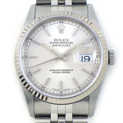 Rolex Watch Datejust Silver Dial Date 18k White Gold SS Automatic
