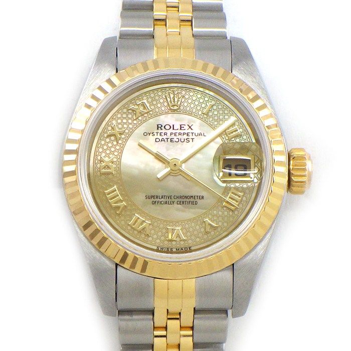 Rolex Watch Datejust Yellow Shell Dial Roman Index Date 18k Gold SS Automatic